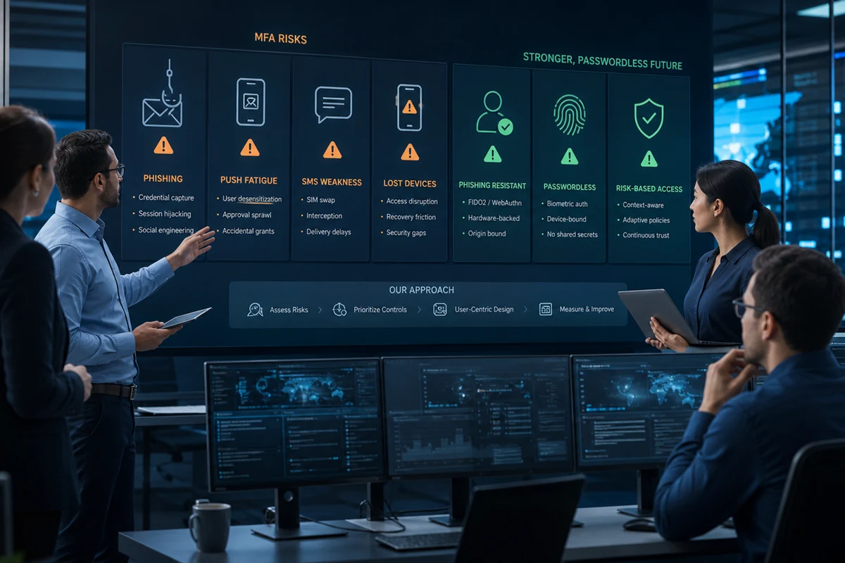 A cybersecurity team evaluating the strengths and risks of multi-factor authentication.