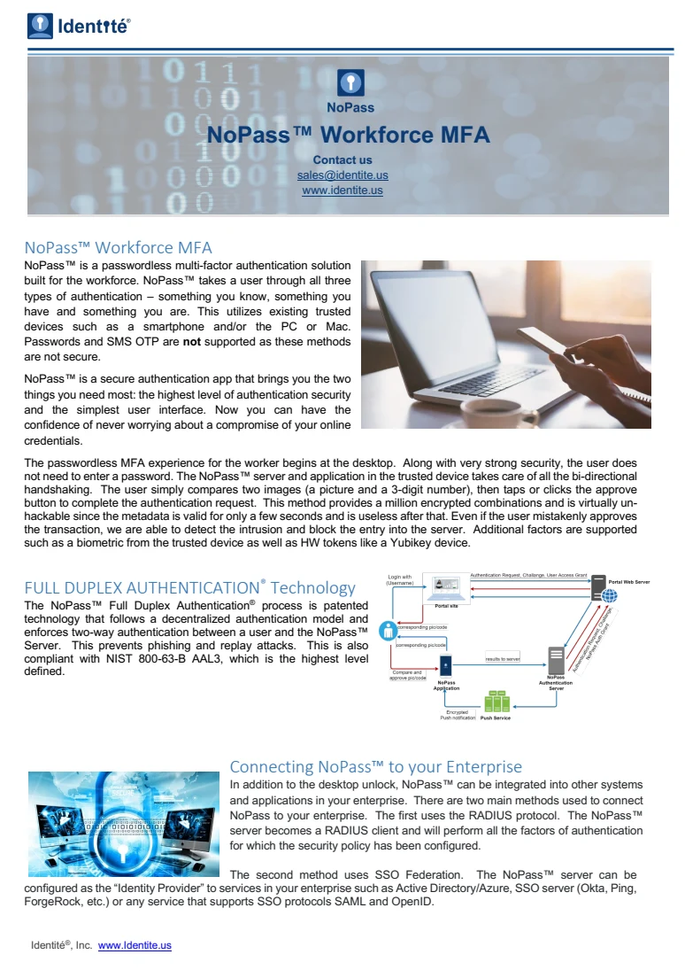 NoPass™ Workforce MFA datasheet