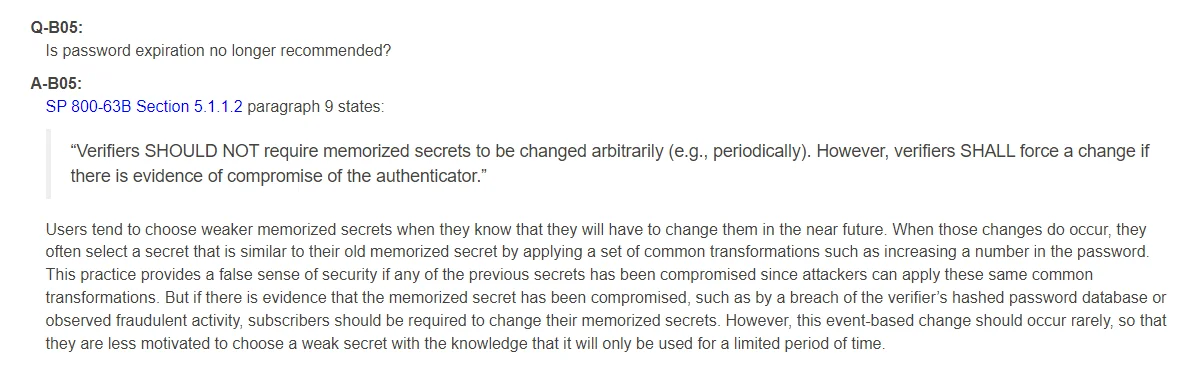 Recomendación NIST reciente para restablecer contraseña