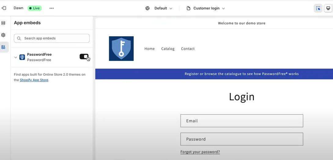 Certifique-se de que a alternância PasswordFree está ativada