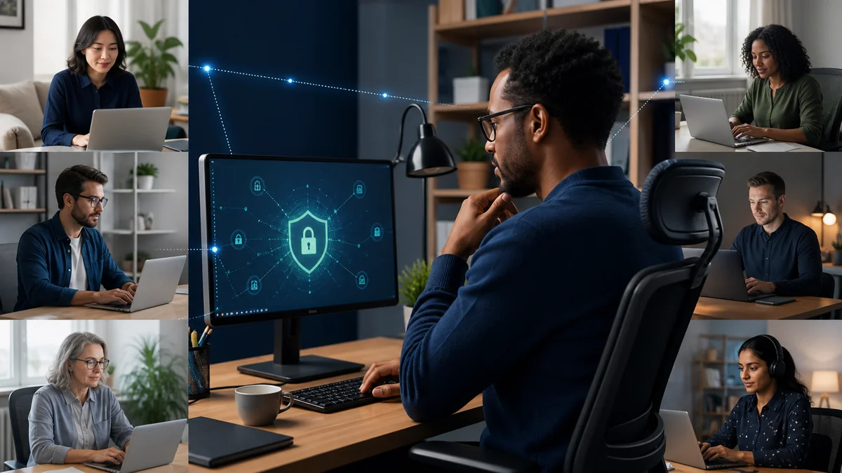 A distributed team using secure multi-factor authentication for remote work.