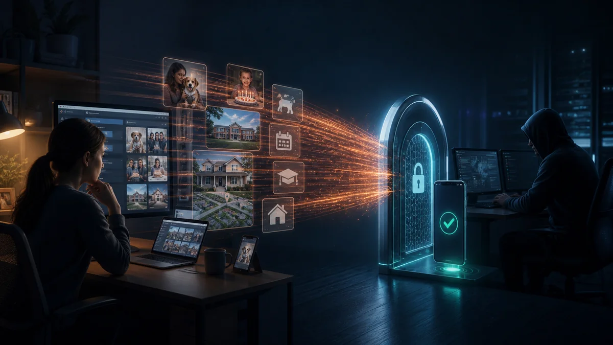 Editorial cybersecurity scene illustrating The Biggest Problem: People Tell the Internet Everything.