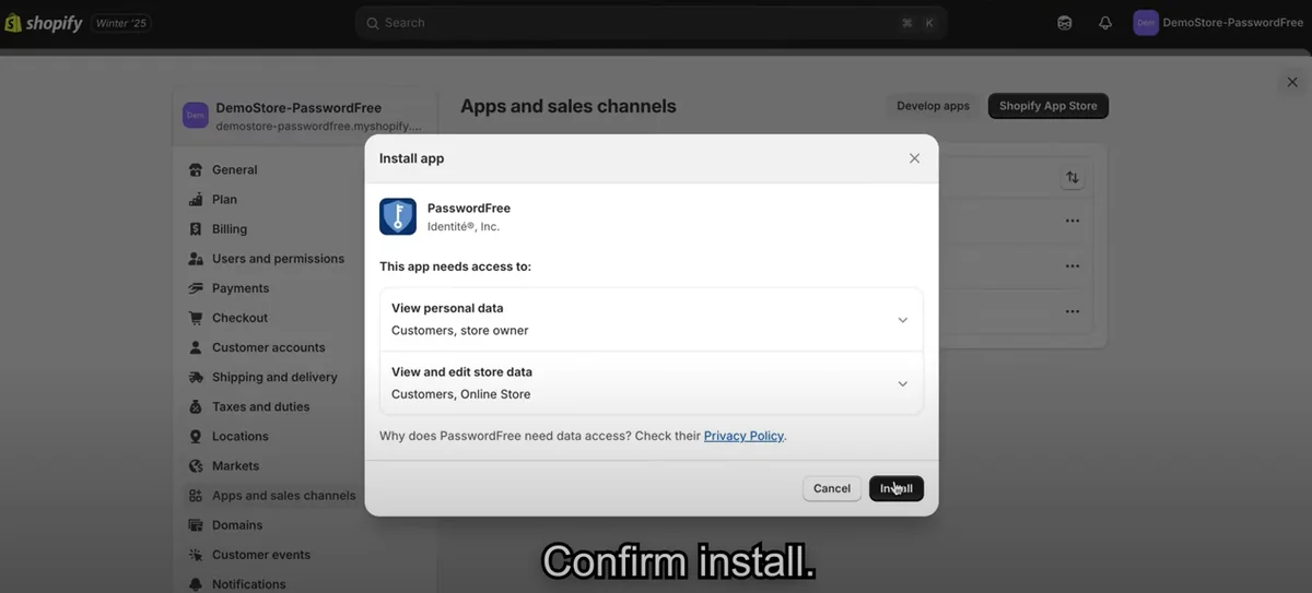Confirmar instalação do PasswordFree
