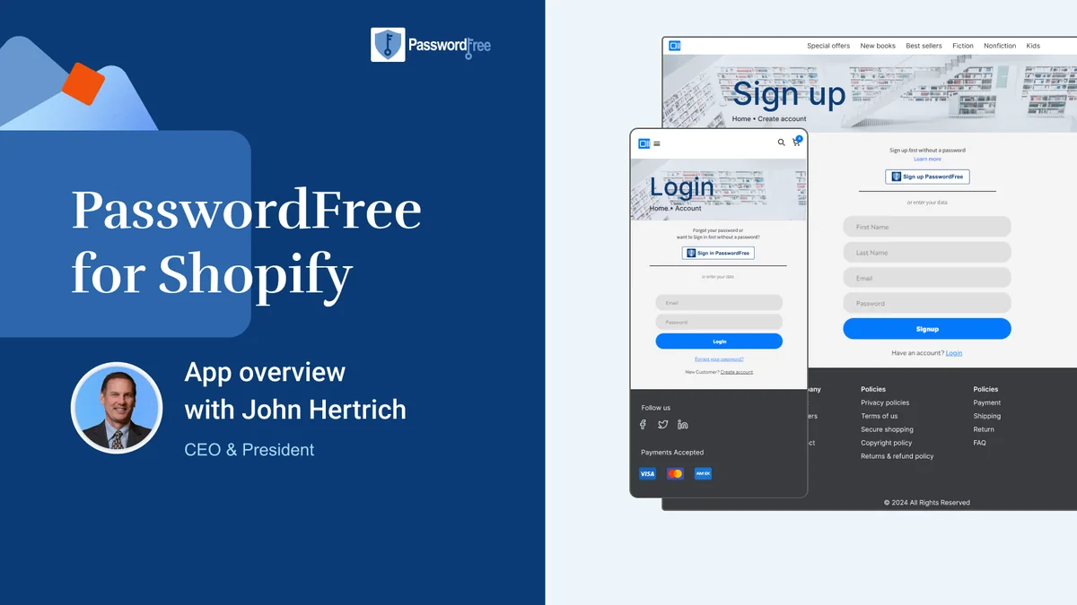 Vista general de la aplicación PasswordFree para Shopify