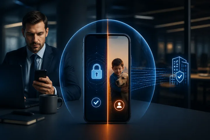 Ilustración editorial para ¿Puede mi empleador ver lo que hay en mi teléfono si uso MFA?.