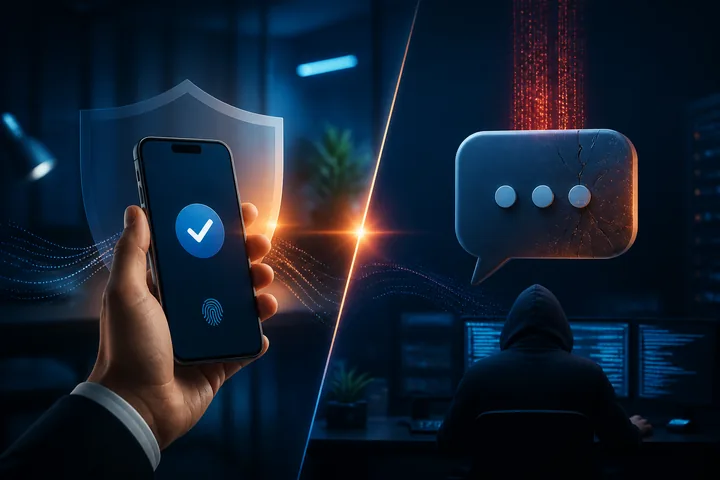 Ilustración editorial para ¿Es la autenticación push más segura que el SMS?.