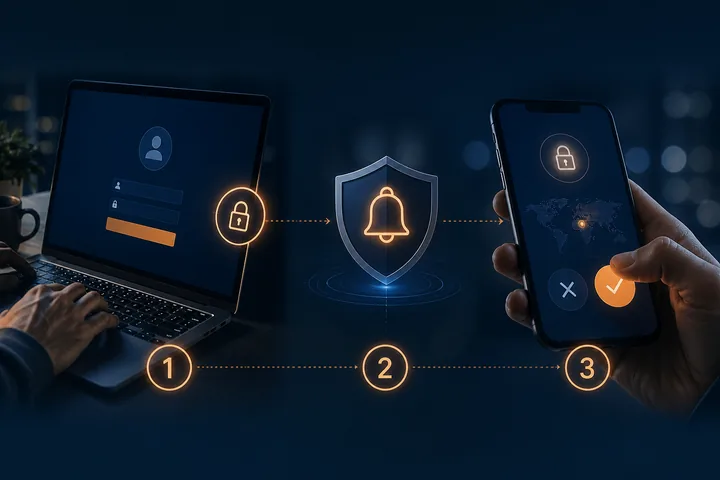 Ilustración editorial para ¿Cómo funciona la notificación Push MFA?.