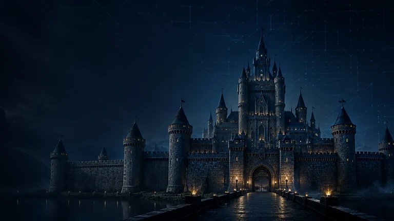 Un castillo vigilado por la noche, de la presentación King Arthur