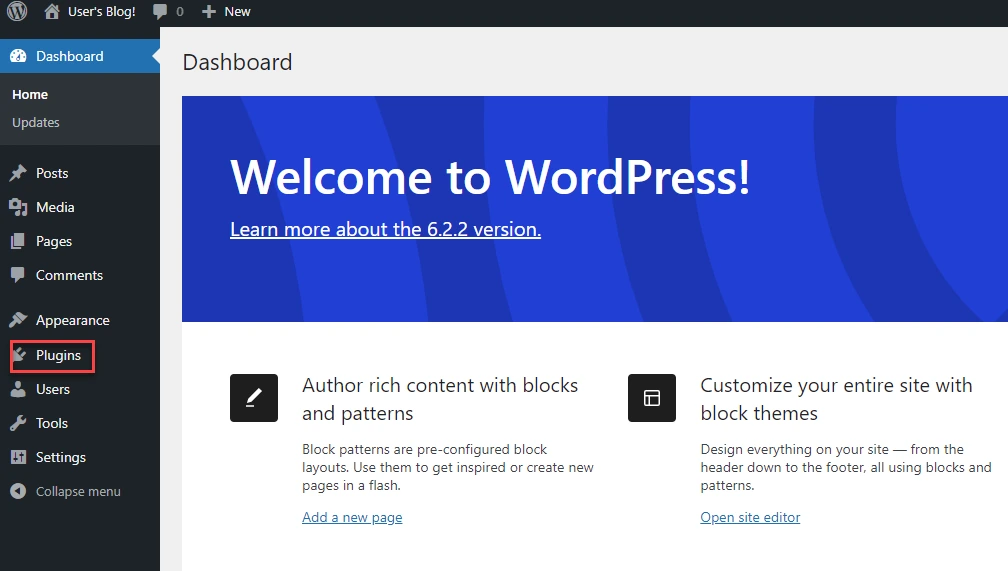 Navegación del complemento WordPress desde la guía de instalación