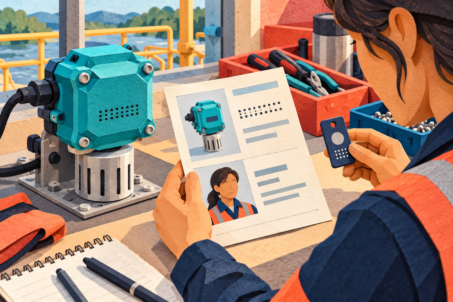Una ingeniera compara un dispositivo inscrito con su registro y operador responsable.