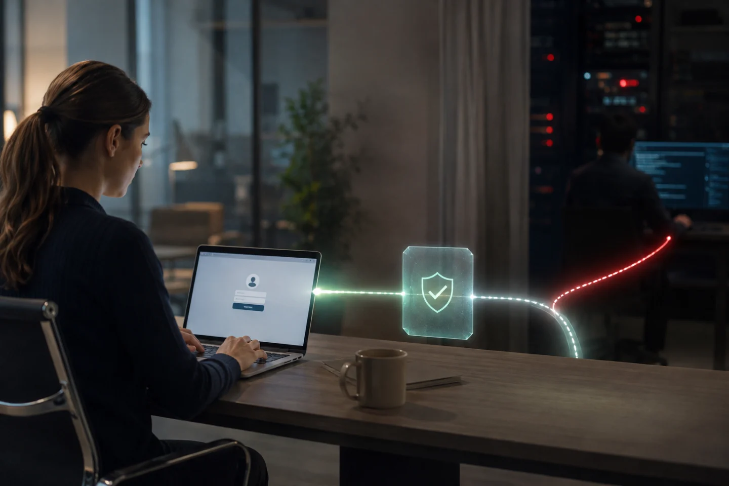 A legitimate login relayed through a deceptive trust path toward a sensitive action.