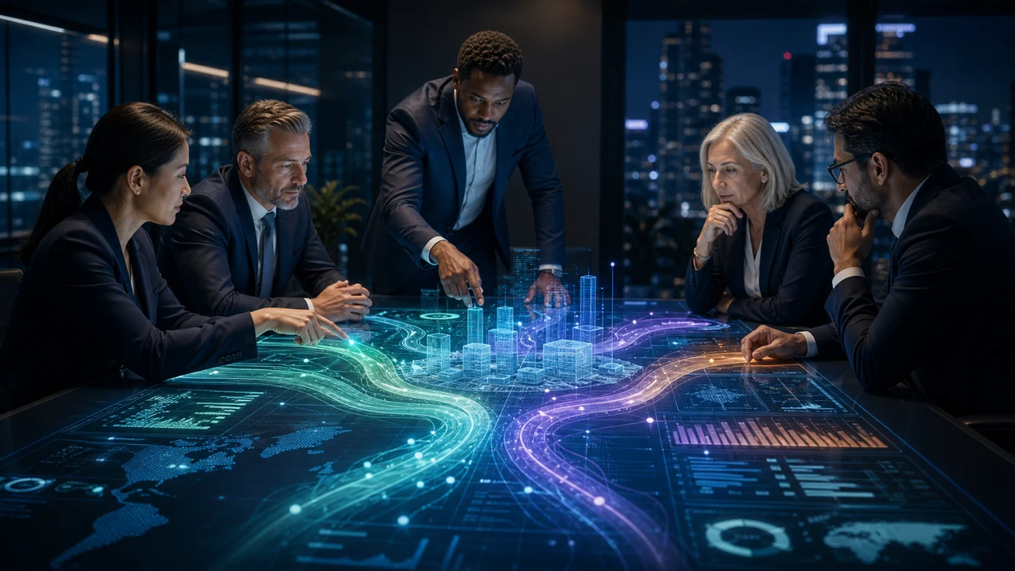 Concepto editorial ilustrativo ¿Cómo puede un modelo C-Suite digital mejorar la integración de seguridad de mi empresa?