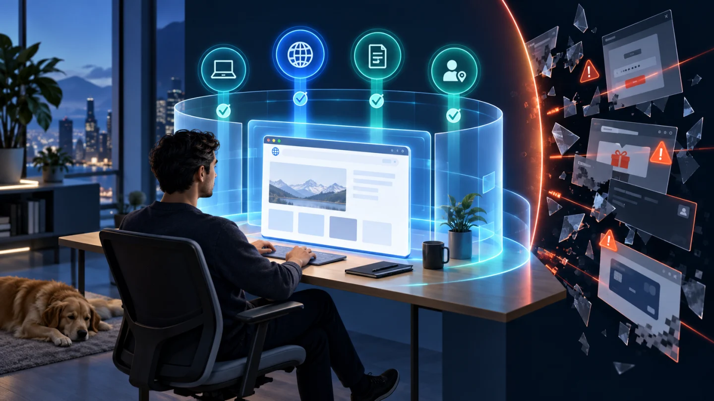 Security architecture verifying destination, device, request and context around a user.