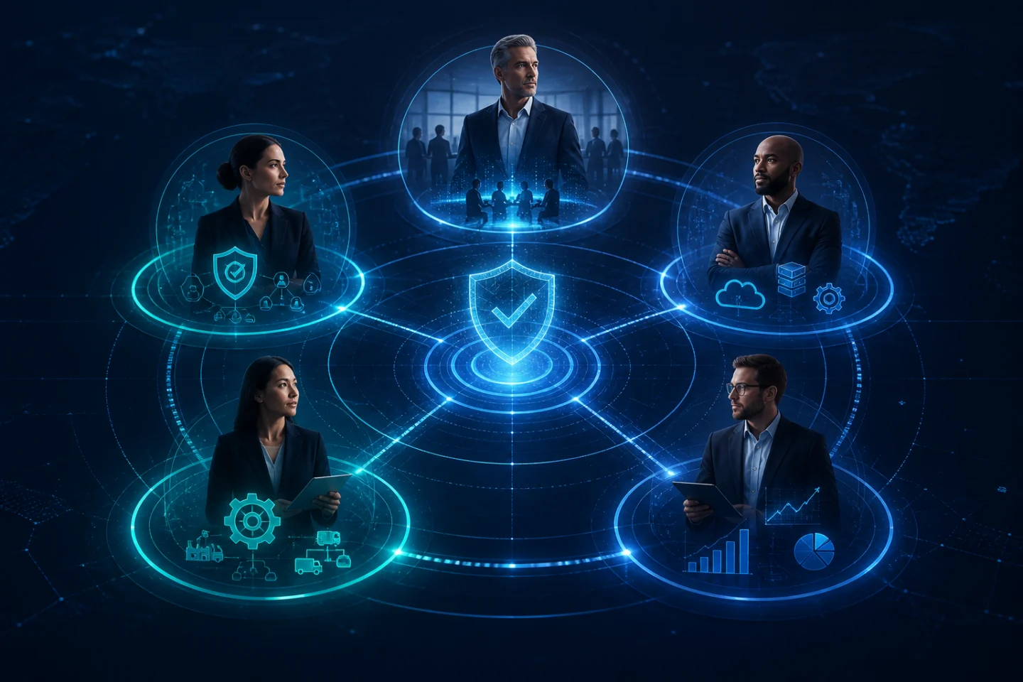 Ilustración editorial para ¿Cómo puede un modelo C-Suite digital mejorar la integración de seguridad de mi empresa?.