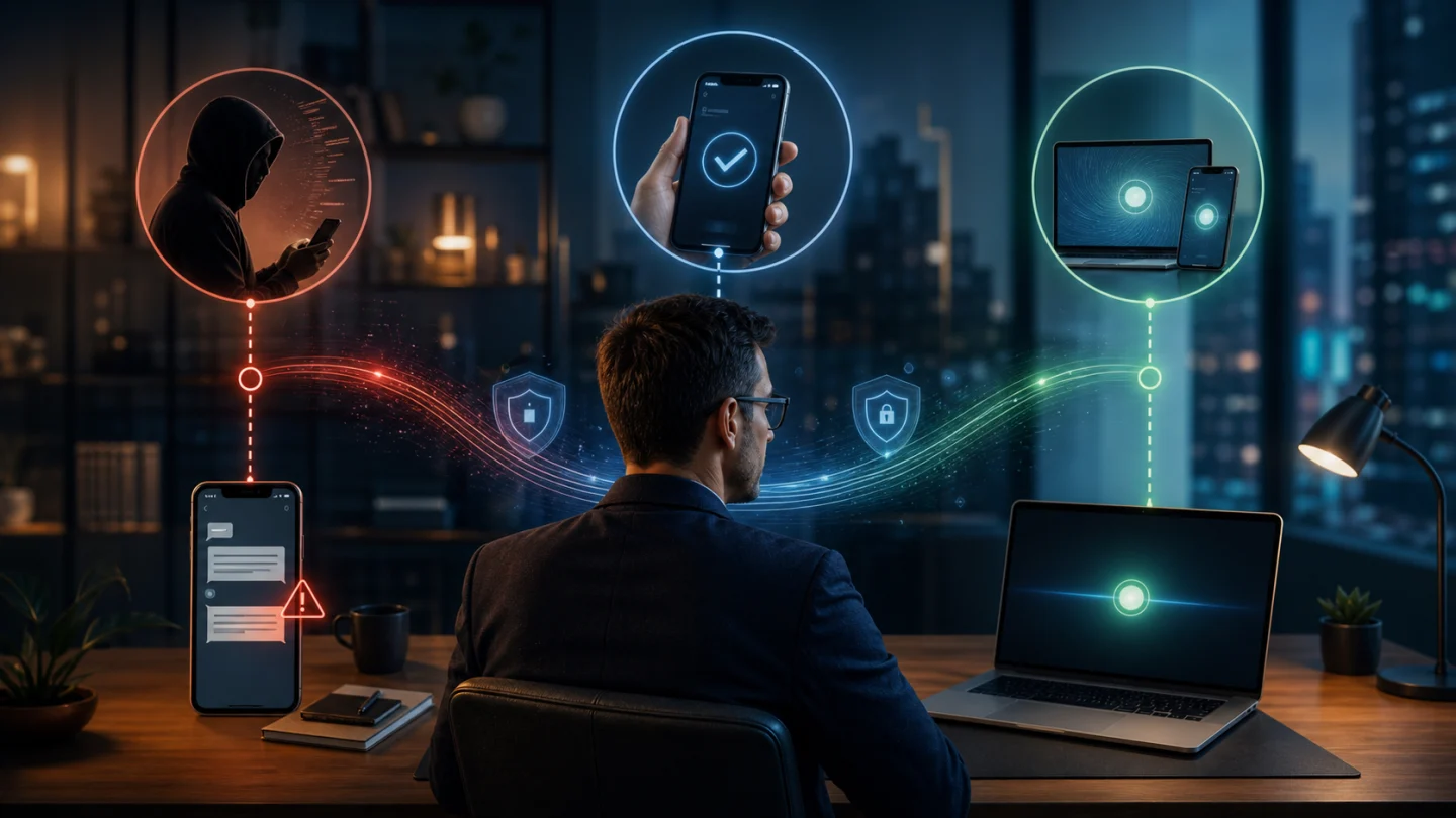 Editorial cybersecurity scene illustrating Authenticator Apps: Better, But Still Not Perfect.