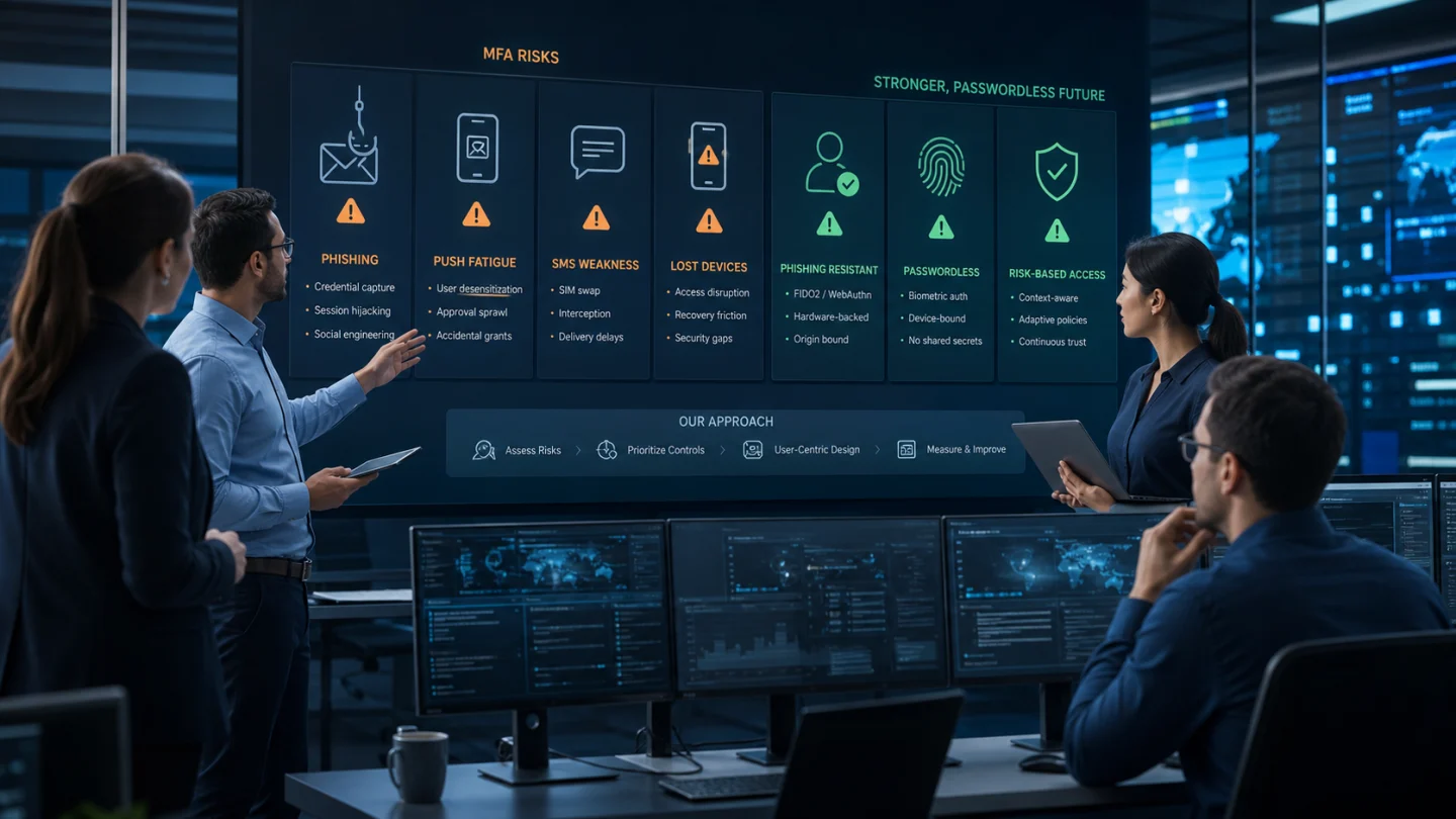 A cybersecurity team evaluating the strengths and risks of multi-factor authentication.