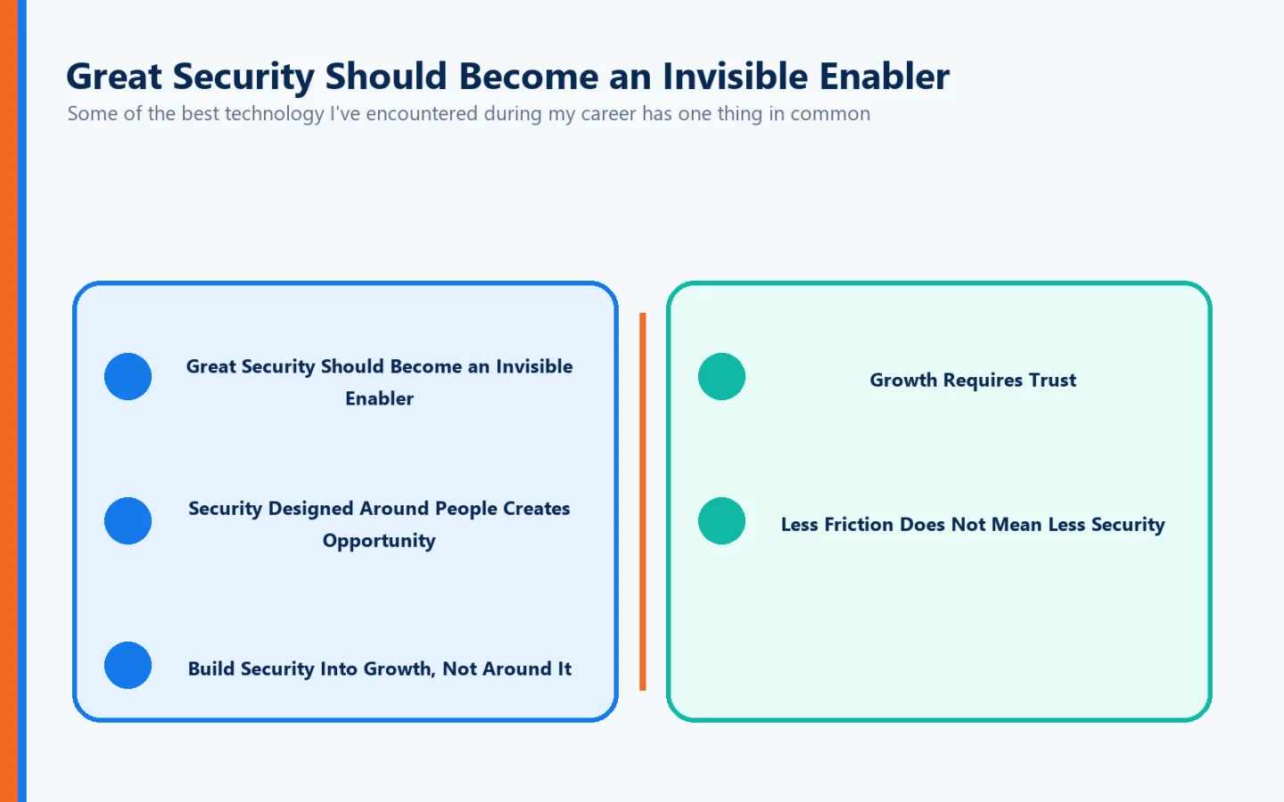 Separar la conexión visual La gran seguridad debería convertirse en un facilitador invisible, la seguridad diseñada alrededor de la gente crea oportunidades, crea seguridad en el crecimiento, no alrededor de él, el crecimiento requiere confianza