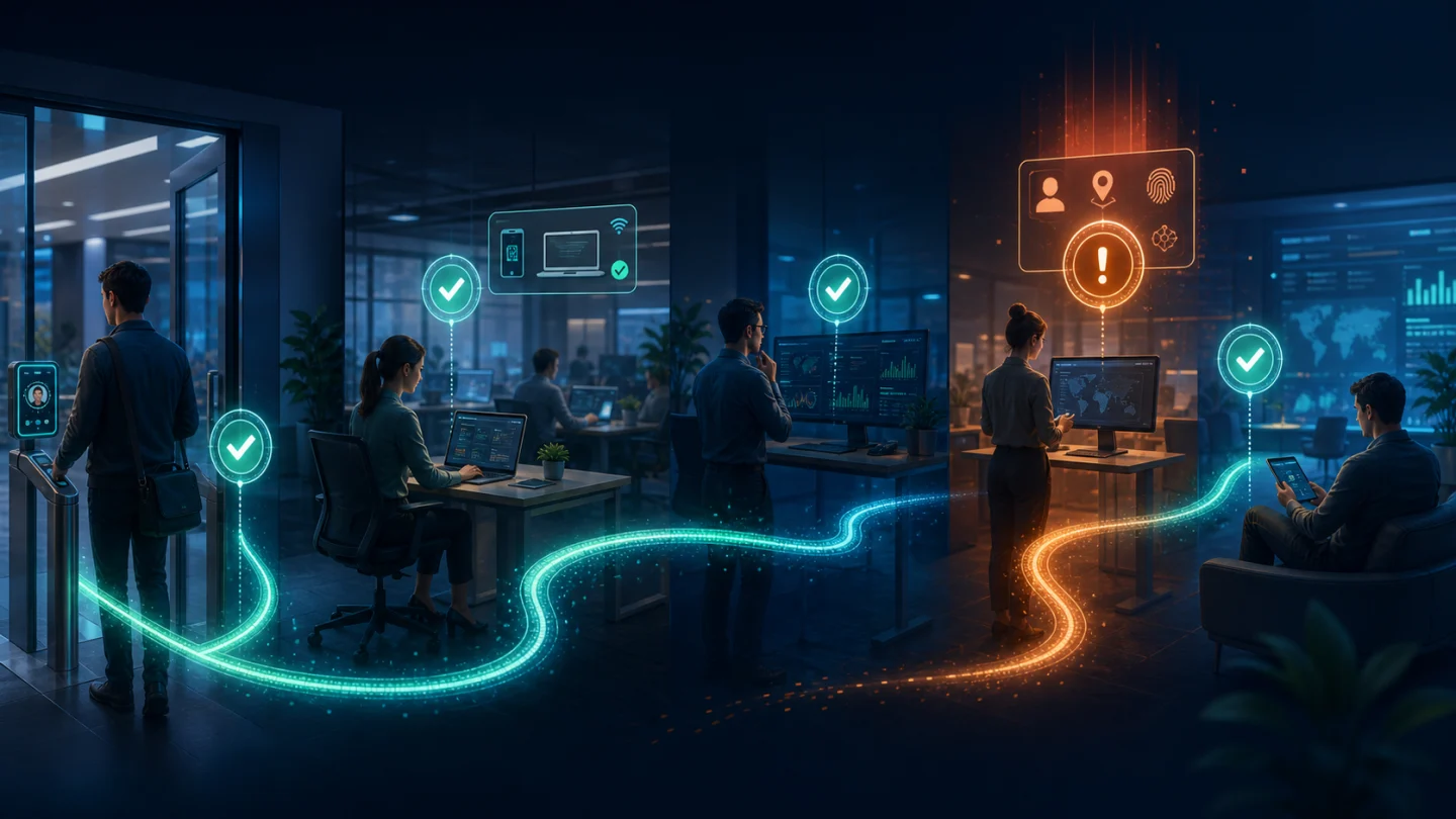 Concepto editorial que ilustra la crisis de identidad de Cybersecurity: Por qué la autenticación no puede terminar más en el inicio de sesión